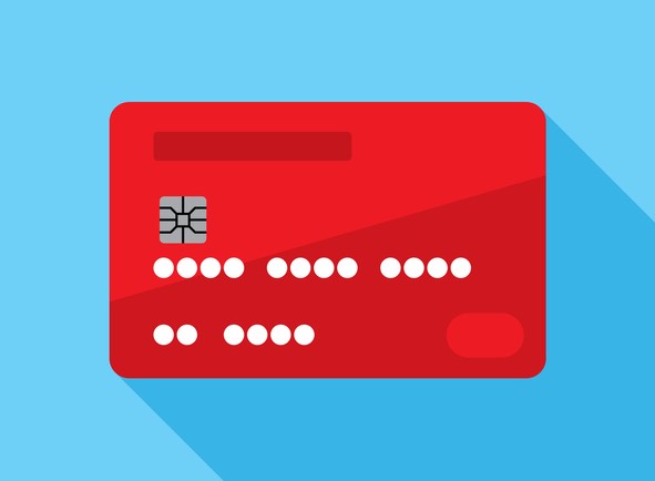 Red bank card on blue background